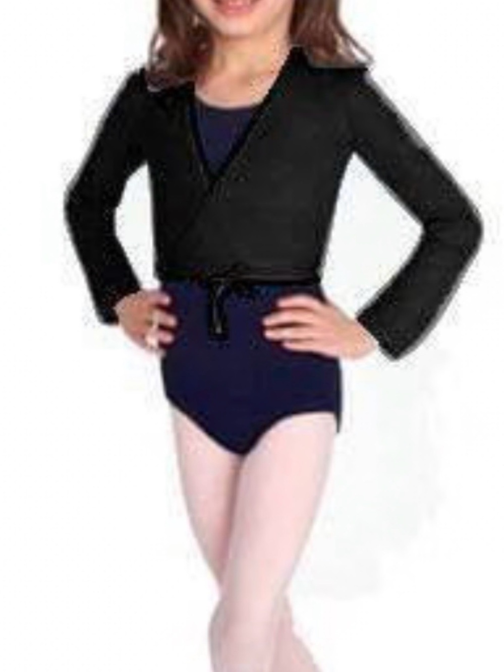 Body Wrappers Black Knit Wrap Sweater | Girls Size 12–14 | Ballet Dance Top